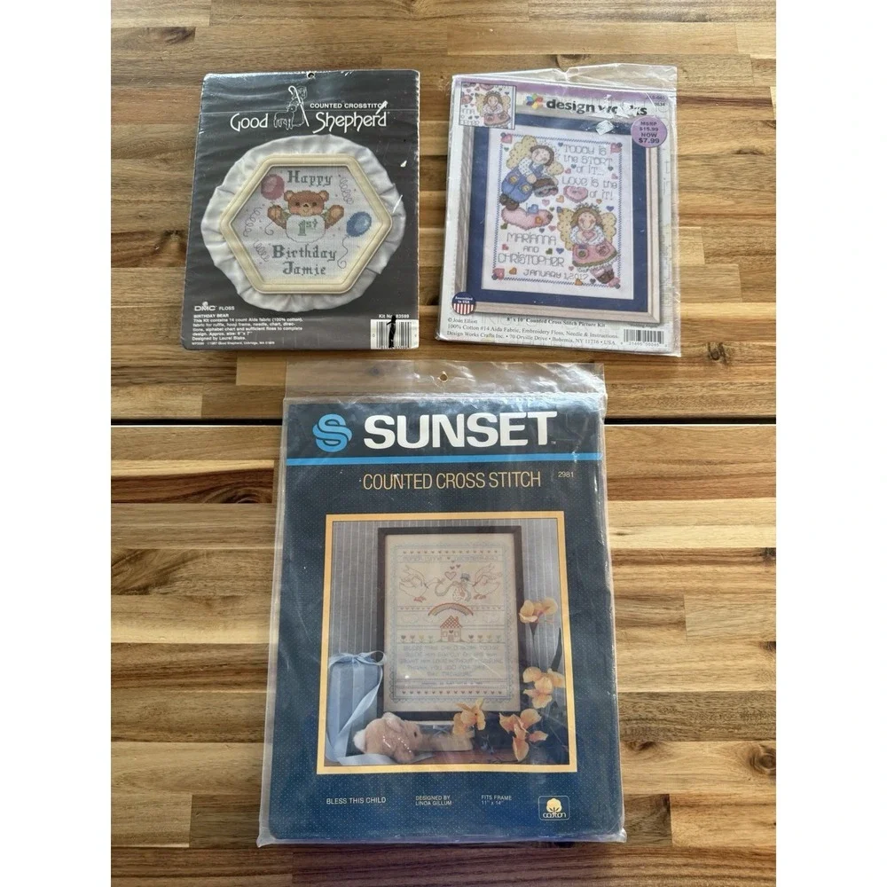 Vintage Wedding & Baby Counted Cross Stitch Lot(3) New Assorted Brands